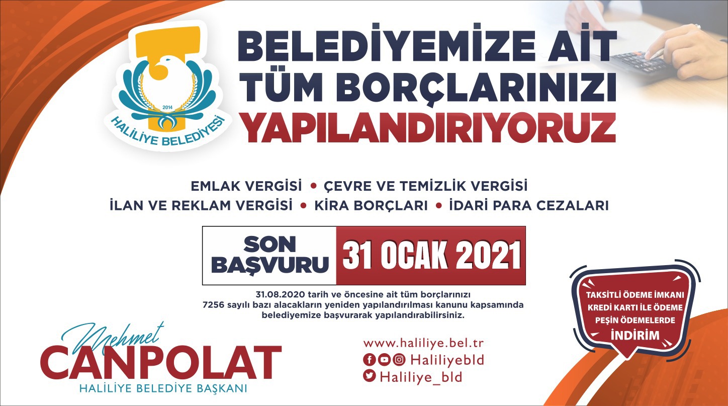 HALİLİYE BELEDİYESİNDEN HATIRLATMA: SON 5 GÜN