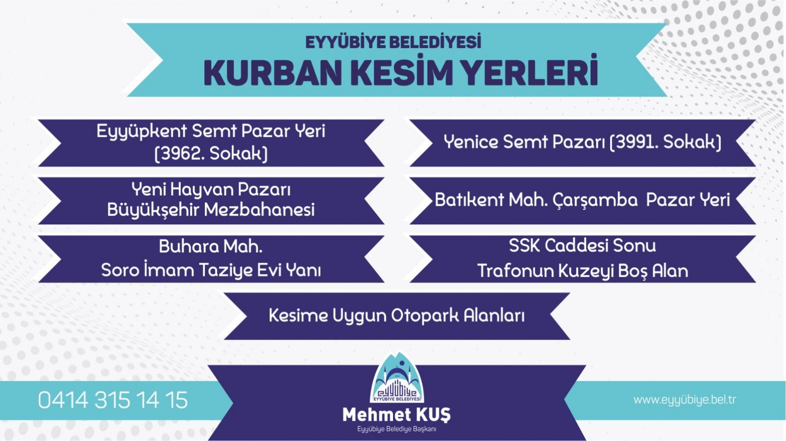 EYYÜBİYE BELEDİYESİ KURBAN SATIŞ VE KESİM YERLERİ BELİRLENDİ.