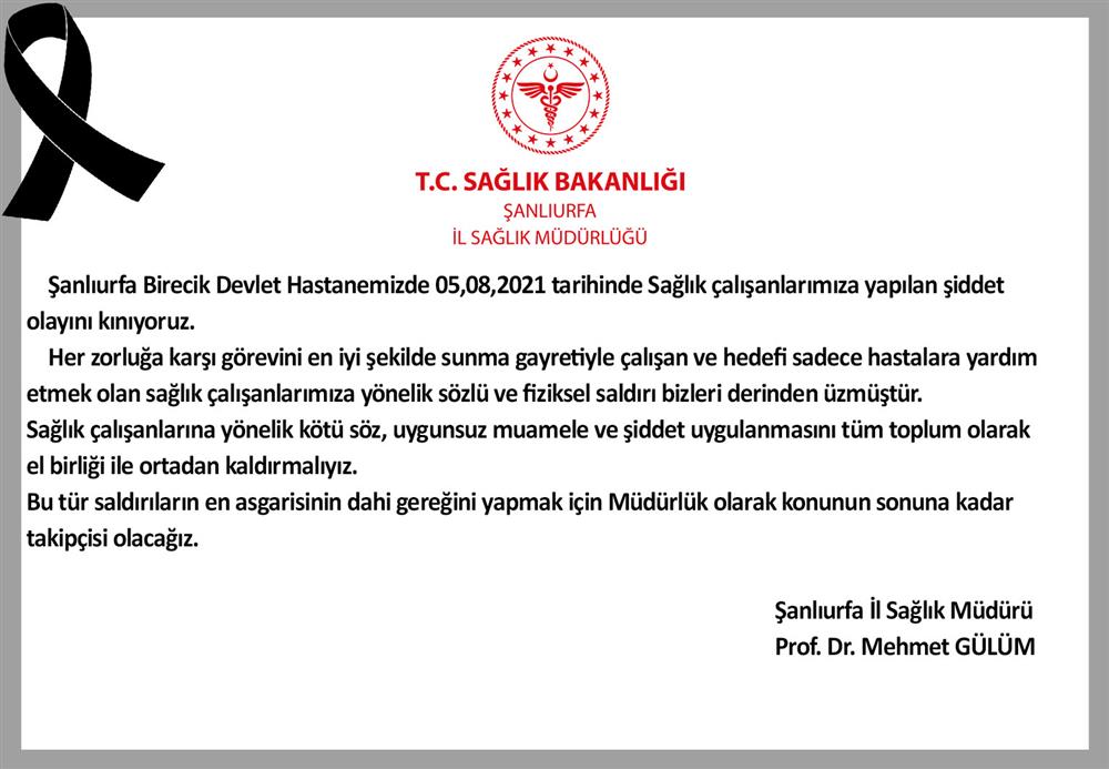 Sağlıkta Şiddete Kınama